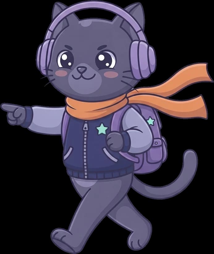 Kimuii walking along the roadmap with a backpack and scarf